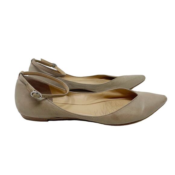 Belle by Sigerson Morrison Size 7.5 Cream Sable Flats Ankle Strap Pointed Toe - Picture 1 of 15